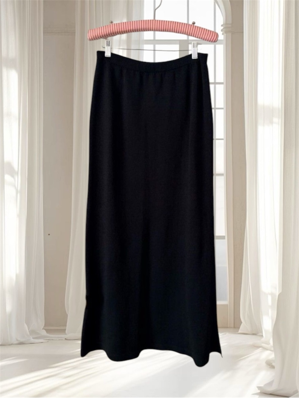 VTG Helen Hsu Black Knit Midi Skirt Size L